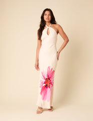 White Floral Halterneck Agnes Maxi Dress