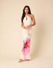 White Floral Halterneck Agnes Maxi Dress