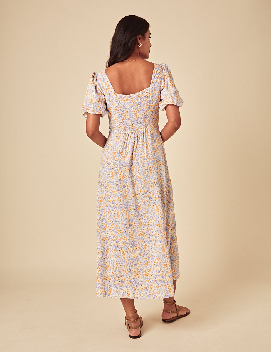 White Ditsy Floral Lara Midi Dress