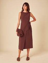 Brown Tie Waist Lottie Midi Dress
