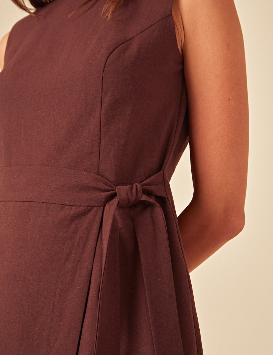 Brown Tie Waist Lottie Midi Dress