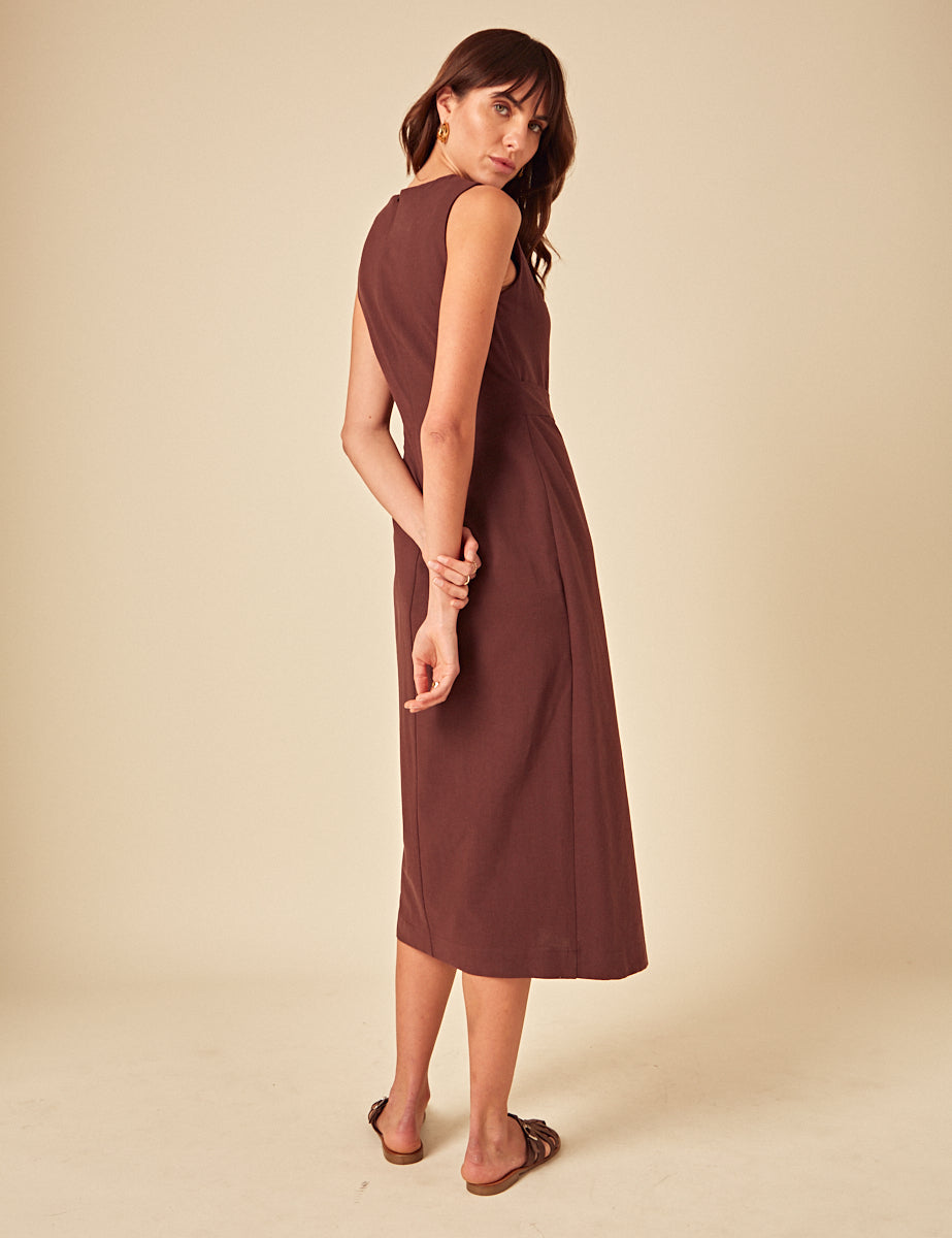 Brown Tie Waist Lottie Midi Dress