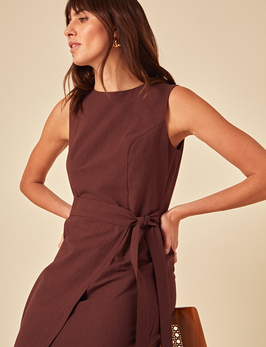 Brown Tie Waist Lottie Midi Dress
