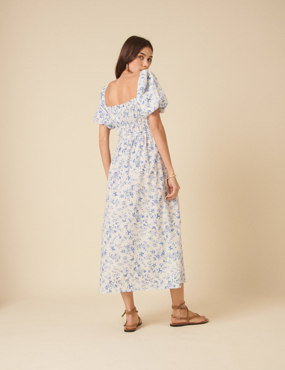 Blue Ditsy Floral Kurtis Midi Dress