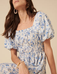 Blue Ditsy Floral Kurtis Midi Dress