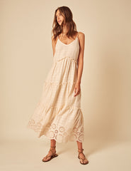 Cream Broderie Anglaise Tiered Scarlett Midi Dress
