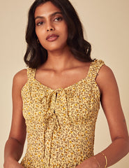Yellow Ditsy Floral Flick Midi Dress
