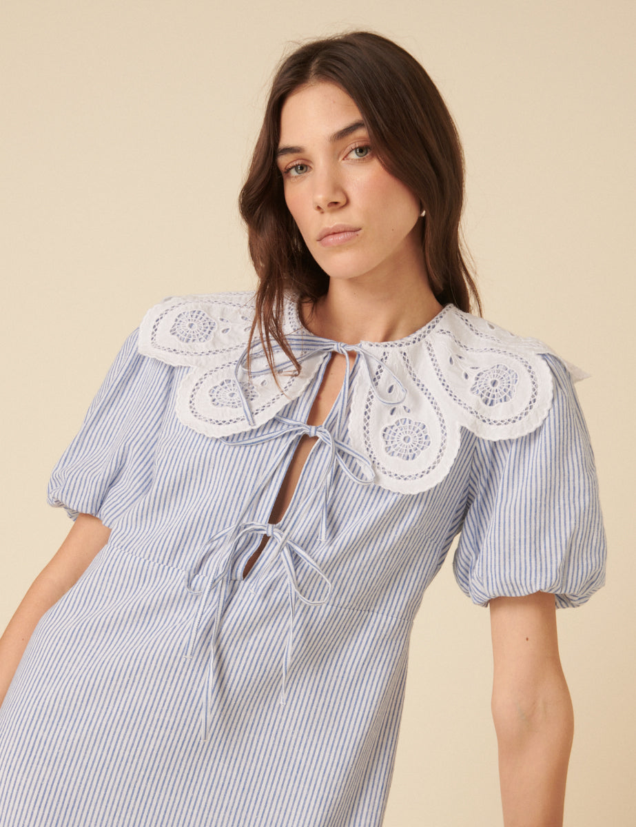 Blue Pinstripe Collar Bessie Mini Dress