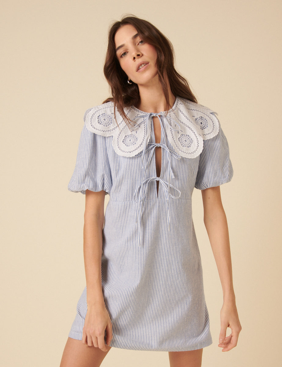 Blue Pinstripe Collar Bessie Mini Dress