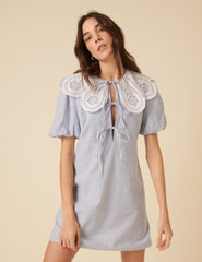 Blue Pinstripe Collar Bessie Mini Dress