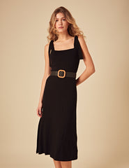 Black Tie Shoulder Adrian Midi Dress