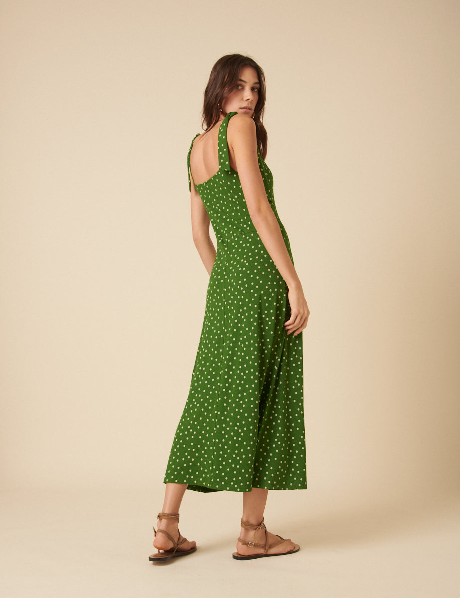 Green Polka Dot Adrian Midi Dress