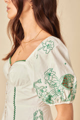 White Puff Sleeve Embroidered Beatrix Mini Dress