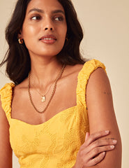 Yellow Floral Embroidered Sofia Midi Dress