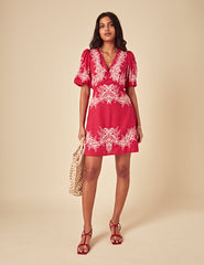 Red Floral Embroidered Nicky Mini Dress
