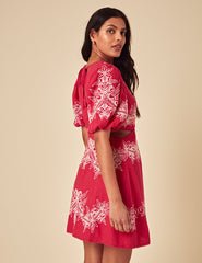 Red Floral Embroidered Nicky Mini Dress
