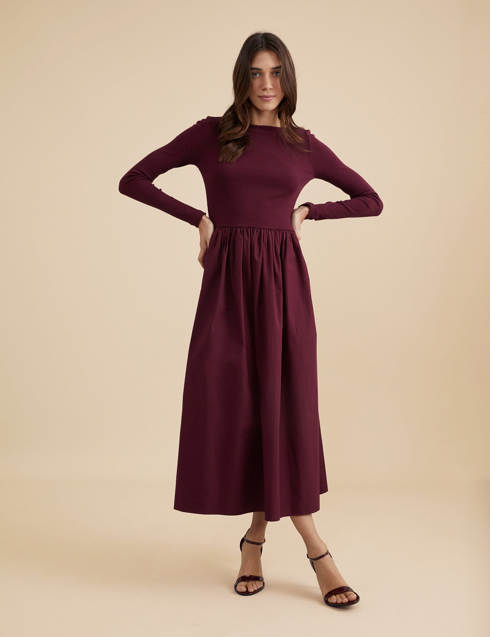 Berry Long Sleeve A-Line Penni Midi Dress