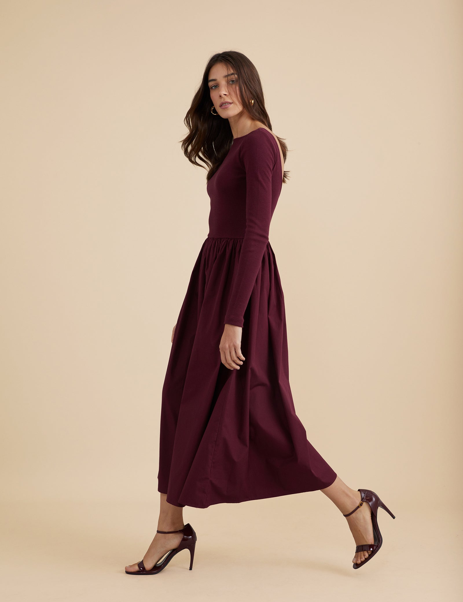 Berry Long Sleeve A-Line Penni Midi Dress