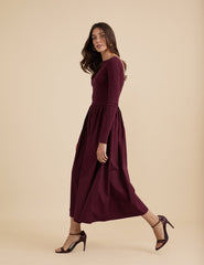 Berry Long Sleeve A-Line Penni Midi Dress