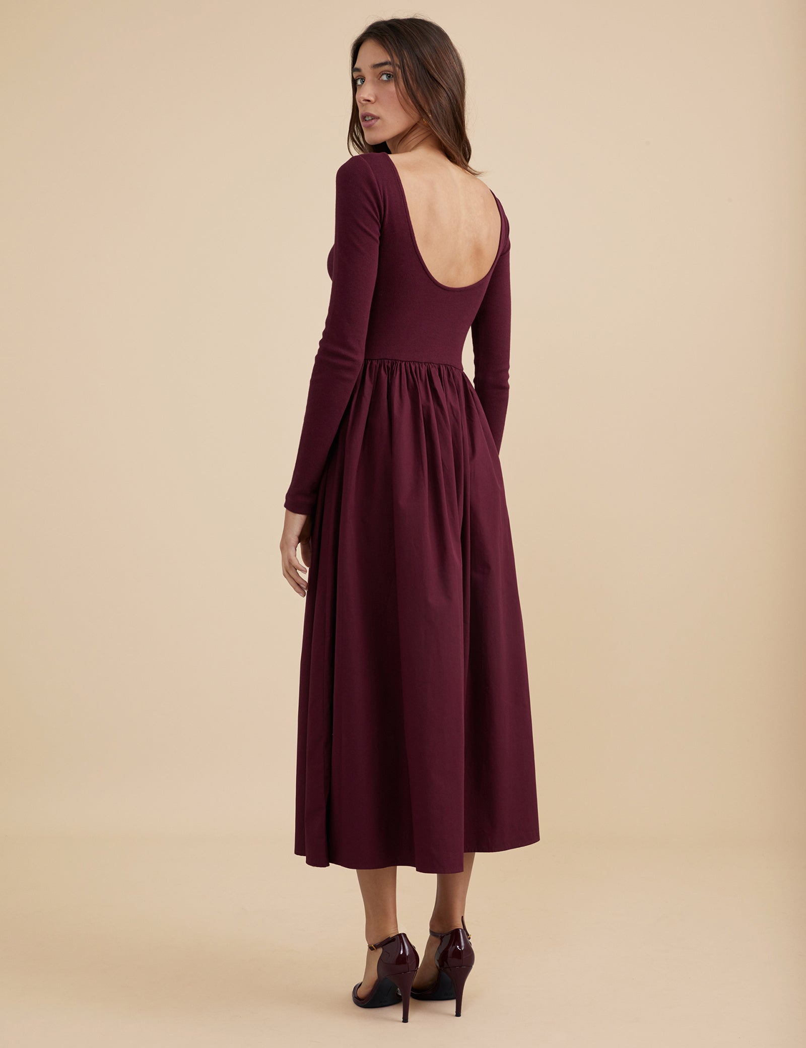 Berry Long Sleeve A-Line Penni Midi Dress
