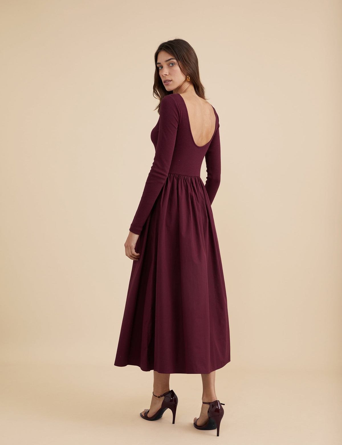 Berry Long Sleeve A-Line Penni Midi Dress