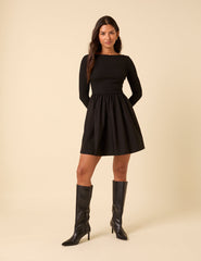 Black Long Sleeve A-Line Penni Mini Dress
