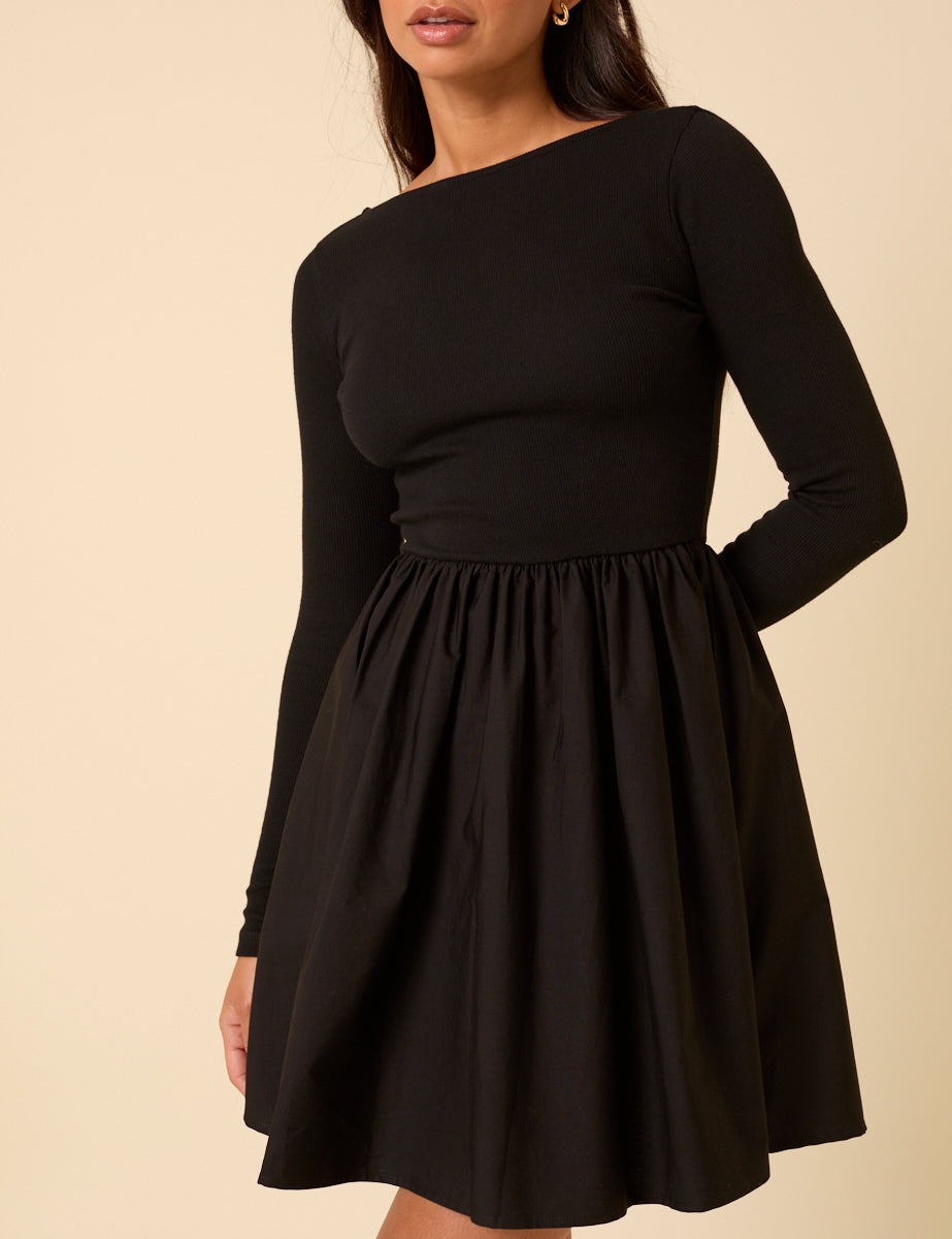 Black Long Sleeve A-Line Penni Mini Dress