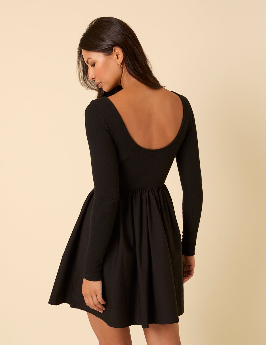 Black Long Sleeve A-Line Penni Mini Dress