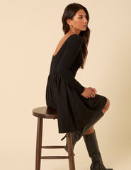 Black Long Sleeve A-Line Penni Mini Dress