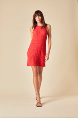 Red Mock Crochet Swing Mini Dress