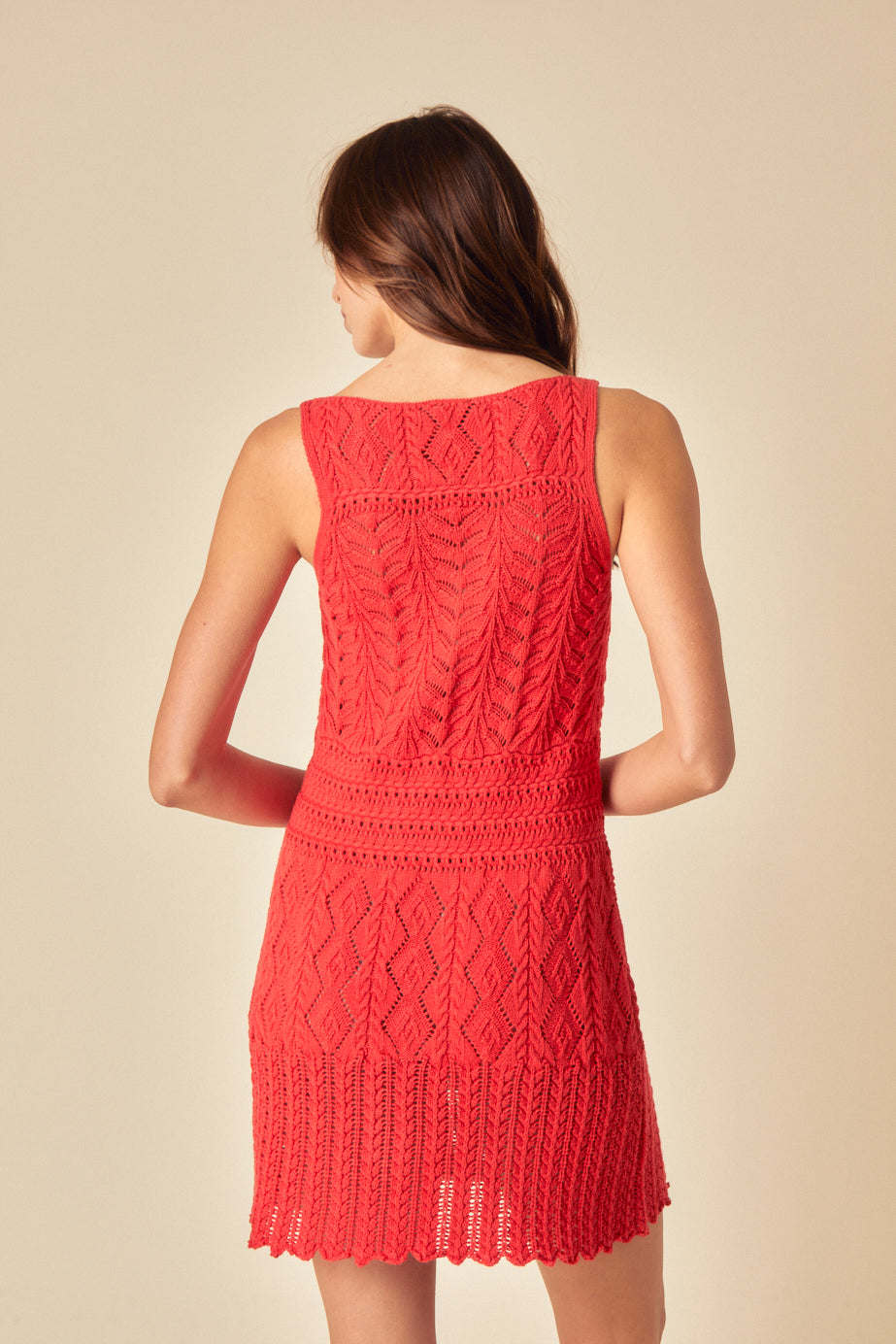 Red Mock Crochet Swing Mini Dress