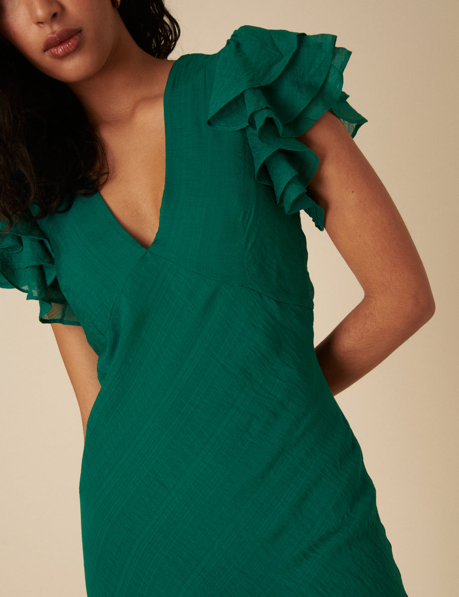Green Frill Sleeve Layla Midi Dress