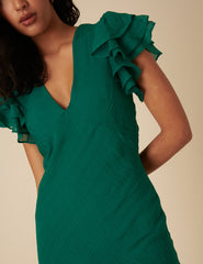 Green Frill Sleeve Layla Midi Dress