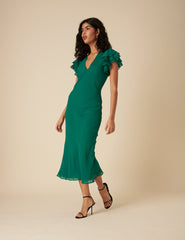 Green Frill Sleeve Layla Midi Dress