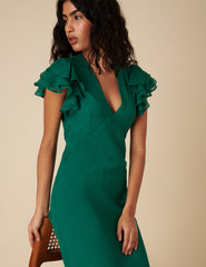 Green Frill Sleeve Layla Midi Dress