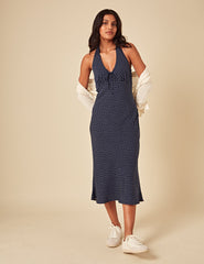 Navy Polka Dot Lyne Midi Dress