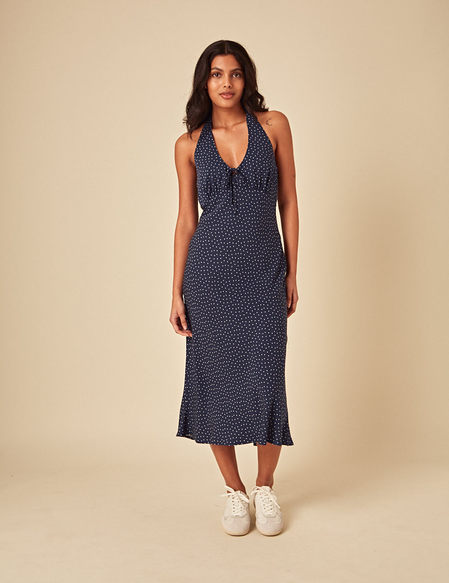 Navy Polka Dot Lyne Midi Dress