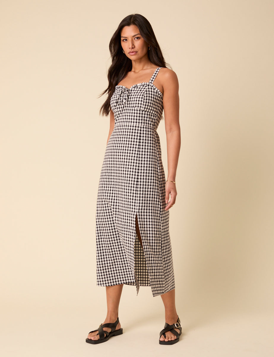 Black Gingham Lucia Midi Dress