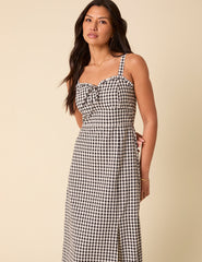 Black Gingham Lucia Midi Dress