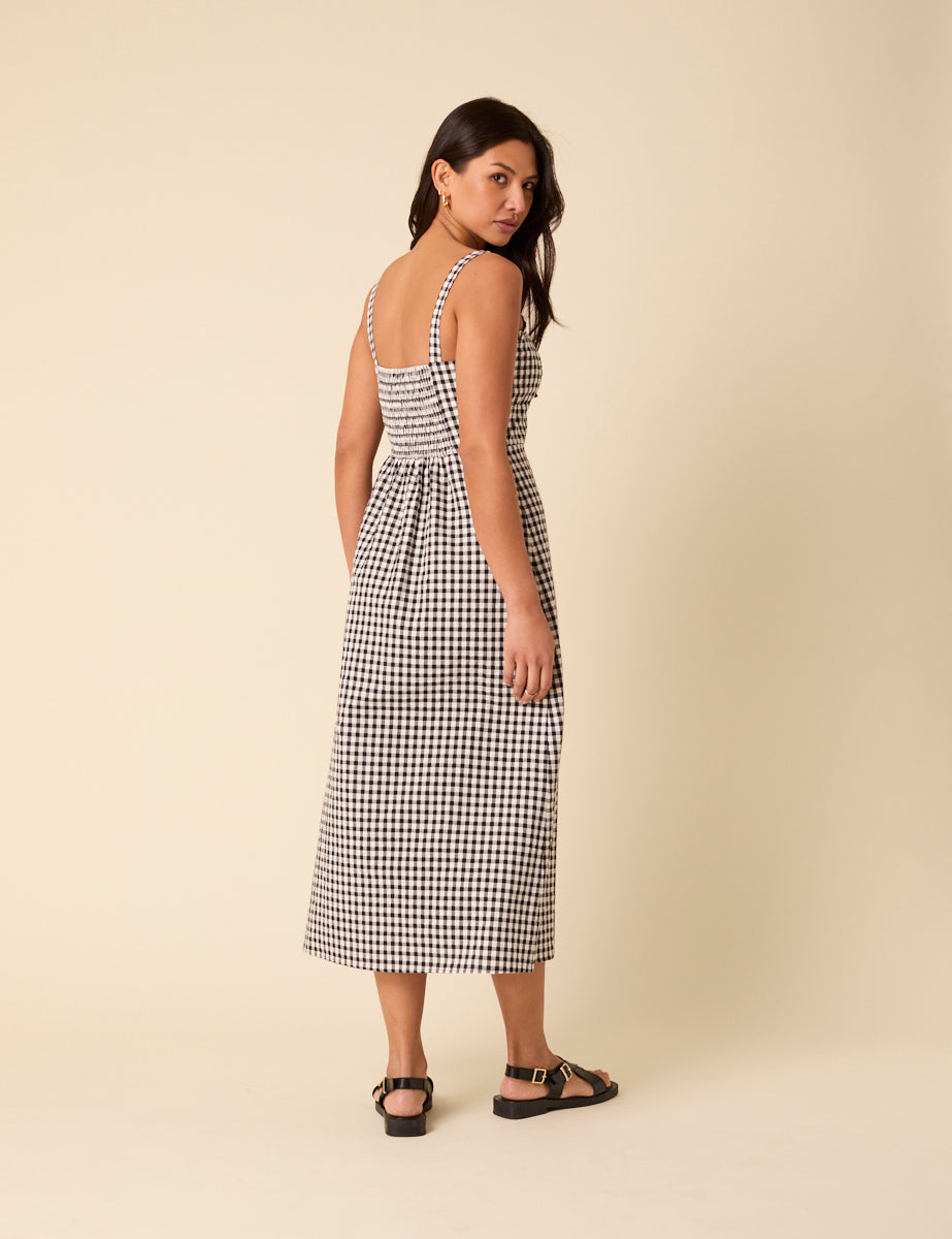 Black Gingham Lucia Midi Dress