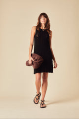 Black Mock Crochet Swing Mini Dress