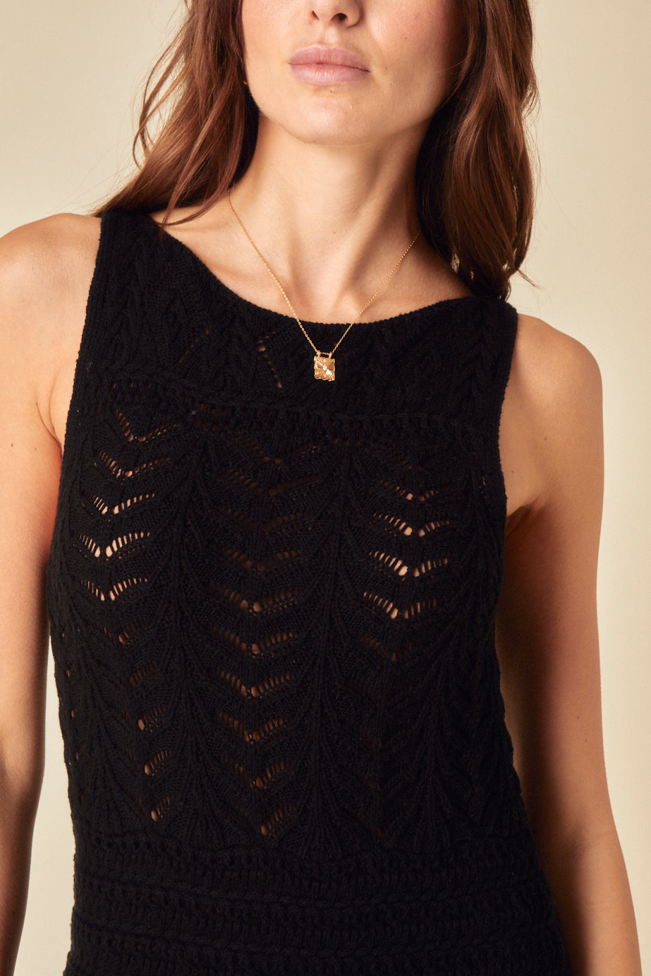 Black Mock Crochet Swing Mini Dress