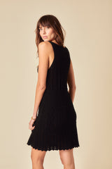 Black Mock Crochet Swing Mini Dress