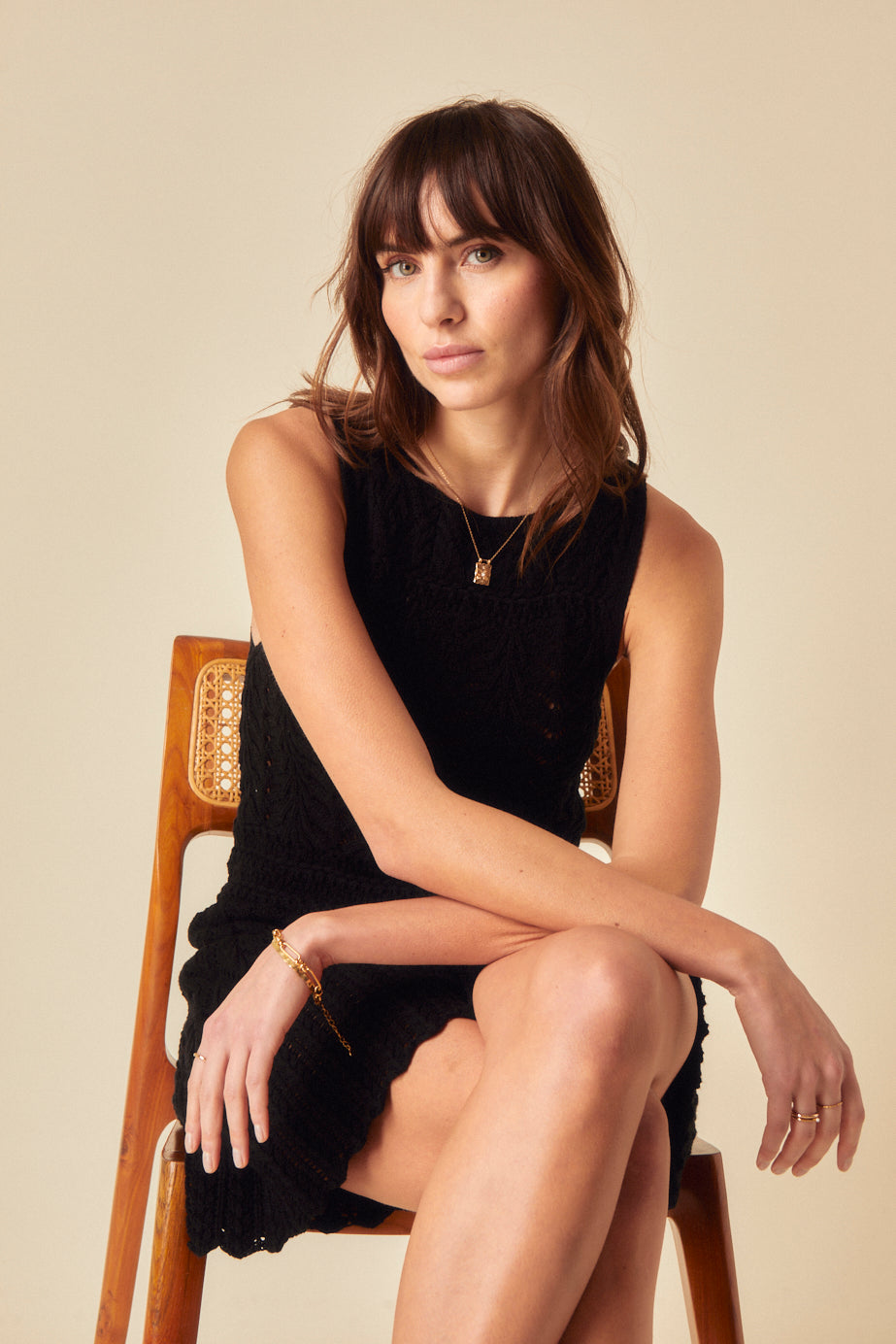 Black Mock Crochet Swing Mini Dress