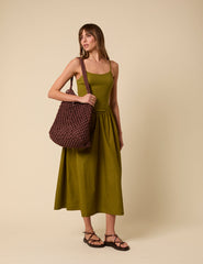 Green Ribbed Drop Waist Strappy Midi Dress