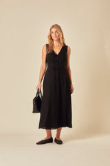 Black Tie Front Terra Midi Dress