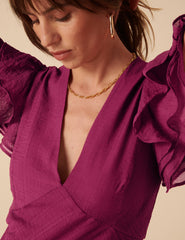 Pink Frill Sleeve Layla Midi Dress