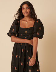 Black Floral Embroidered Nova Midi Dress