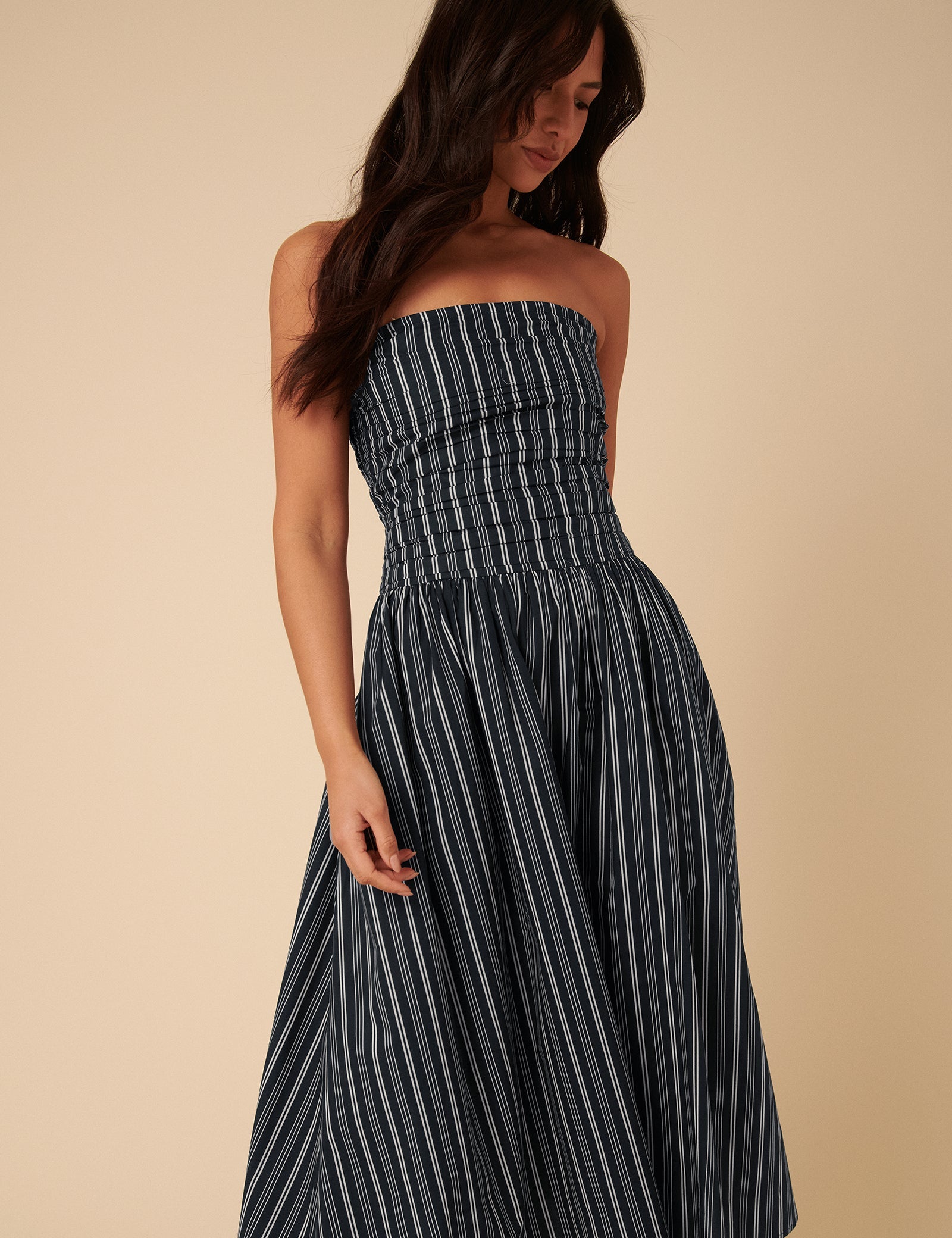 Navy Pinstripe Felicity Midi Dress