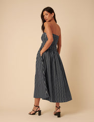 Navy Pinstripe Felicity Midi Dress